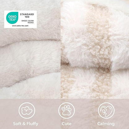 Cat Bed Puppy Bed - Washable Round Cat Beds for Indoor Cats, Soft Corduroy Fleece Pet Bed for Puppy and Kitten with Removable Double Sided Inner Cousion, 23", Beige