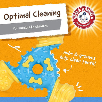 Arm & Hammer for Pets Nubbies TriBone Dog Dental Toy - Best Dog Chew Toy for Moderate Chewers - Helps Reduce Plaque & Tartar Peanut Butter Flavor Baking Soda (Pack of 2)