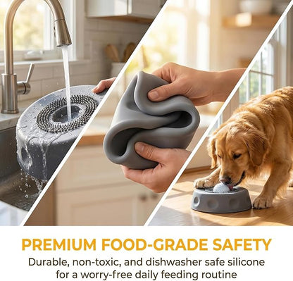 Silicone Lick Bowl for Dogs with Suction Cup, Anti-Slip Slow Feeder, Upgraded Chew-Resistant Ball & Anti-Disassembly Design, 250ml Capacity, Dishwasher Safe, for Small Medium Large Pets(1, Gray)