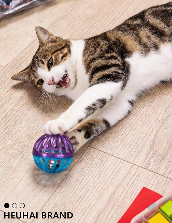10-Pack Cat Toys Indoor Bored Kitten, Plastic Lattice Jingle Balls, 10 Styles Colorful Interactive Balls for Kitties (1.5'' - 2.1'')