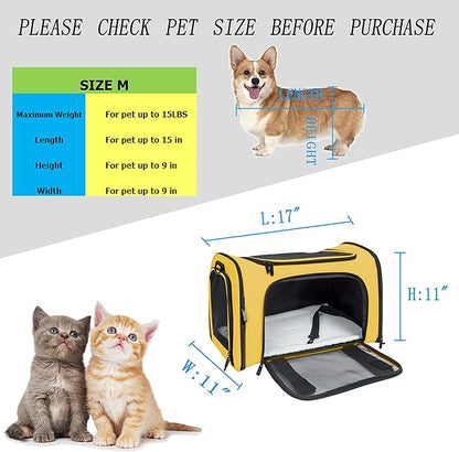 Soft Sided Carrier for Small Medium Cats Dogs ,TSA Airline Approved Collapsible Travel Pet Carrier (Medium, Yellow)
