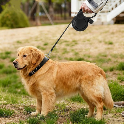 BIGNADO 26ft/8m Retractable Dog Leash with Poop Bag Holder for Medium Large Dogs Up to 110lbs/50kg, Heavy Duty Dog Walking Leash with Anti-Slip Grip, No-Tangle Leashes, One-Handed Lock - Black
