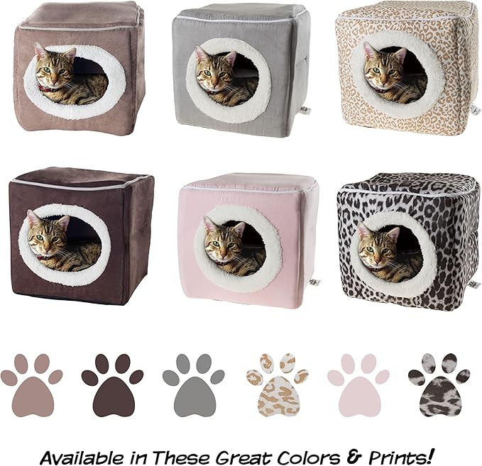 Cat House - Indoor Bed with Removable Foam Cushion - Cat Cave for Puppies, Rabbits, Guinea Pigs, and Other Small Animals by PETMAKER (Dark Brown) 13x13.5x12"