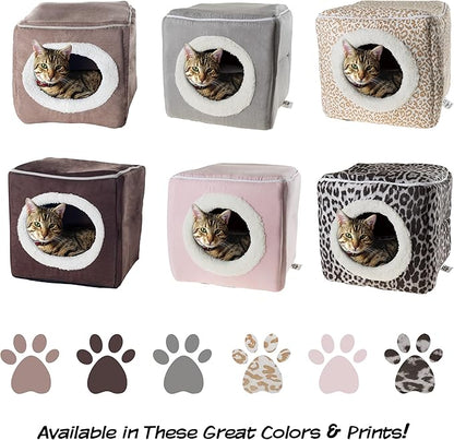 Cat House - Indoor Bed with Removable Foam Cushion - Cat Cave for Puppies, Rabbits, Guinea Pigs, and Other Small Animals by PETMAKER (Dark Brown) 13x13.5x12"