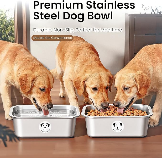 2 Pcs Stainless Steel Dog Bowls for Large Dogs, High Capacity Metal Dog Food Bowls, Food and Water Bowl for Large, X-Large, and Big Dogs 1.25 Gallons