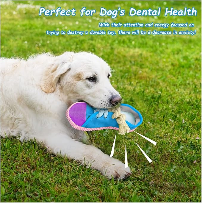WishLotus Dog Squeaky Toys, Shoes-Shaped Dogs Chew Toys Tear-Resistant Dogs Plush Toys for Teeth Grinding & Relieve Boredom for Dog Gifts (Blue)