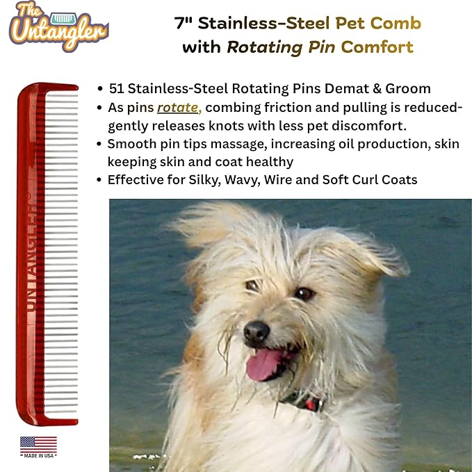 Pet comb for easy mat removal without causing pain to pets (7" Ferrari Red)