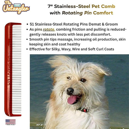 Pet comb for easy mat removal without causing pain to pets (7" Ferrari Red)