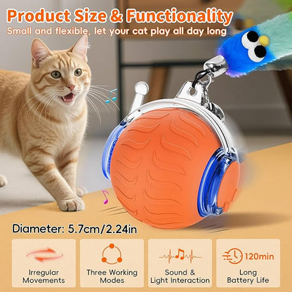 UPSKY Interactive Cat Toy Ball - Automatic Interactive Cat Toys for Indoor Cats, 3-Speed Modes Smart Kitten Toys with Sounds, Rechargeable Cat Ball for Bored Indoor Adult Cats (Orange)