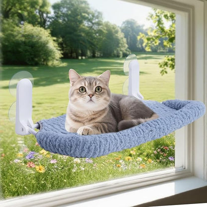 Cat Window Perch with Cushion Rim, Easy Install Bracket, Portable Wall Hammock for Indoor Cat, Light Blue