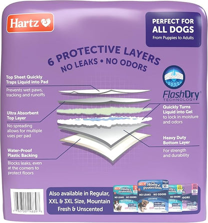 Hartz Home Protection Super Absorbent Odor Eliminating Lavender Scented No Leak Dog Pads,XL 30 count