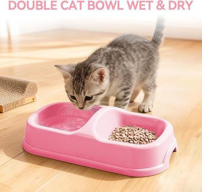 PAWISE Cat Litter Box Set, Small Kitten Starter Kit, Includes Litter Box, Litter Scoop, Double Dish Feeding Bowl, Cat Mouse Toy, Kitty Ball Toy, Pink