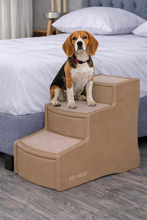 Pet Gear Easy Step III Pet Stairs, 3 Step for Cats/Dogs, Removable Washable Carpet Treads, for Pets Up to 150lbs, No Tools Required, Available in 9 Colors, Sand Dune