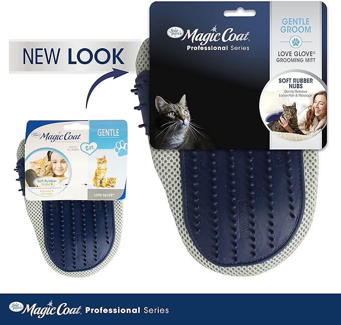 Four Paws Magic Coat Professional Series Love Glove Silicone Cat Grooming Mitt, Deshedding & Dematting, 1 Count