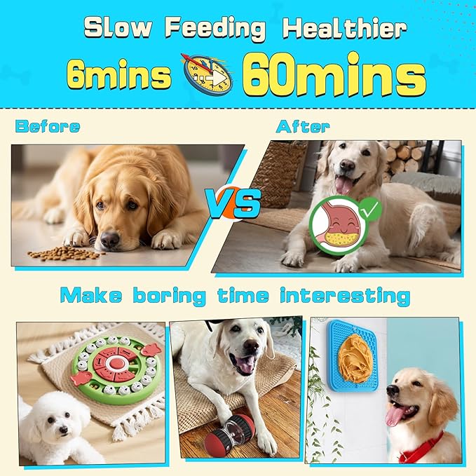 5 in 1 Dog Puzzle Toy Set for Slow Feeding and Puppy IQ Training, Stimulating Cognitive Anxiety Relief and Keeping Dog Busy, Pet Interactive Toy, Treat Dispensing Ball and Lick Mat for Flur