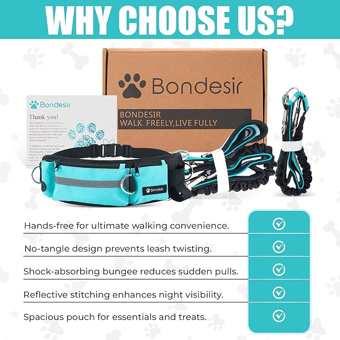 Waist Leash for Double Dog Walking 2 Medium and Large Dogs; Shock-Absorbing, No Pull, No Tangle, Heavy Duty, Hands-Free Double Bungee 2 Dog Leash; Hiking, Walking, Running Gear with Multiple Pockets