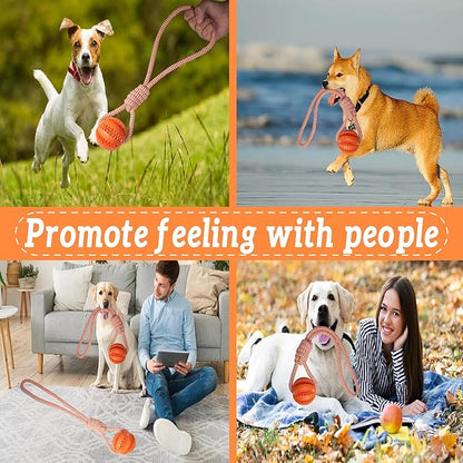 Dog Rope Toy for Medium and Small Dogs, Interactive Puppy Toys Tug of War Toy with Rubber Ball, Durable Outdoor Puppy Chew Toys for Teeth Cleaning, Fetch & Training (Orange)
