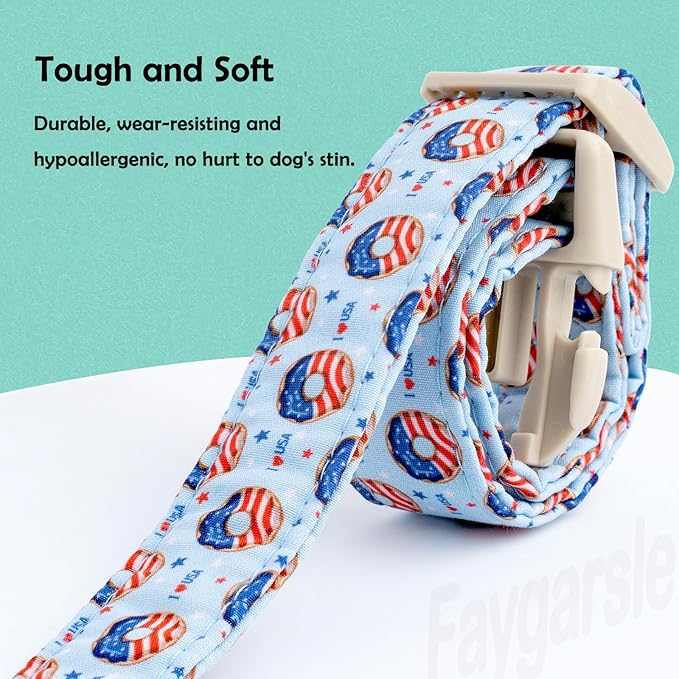 Faygarsle Patriotic Dog Collar, 4th of July Design, American Flag Pattern, Light Blue Summer Design for Small Medium Large Dogs M