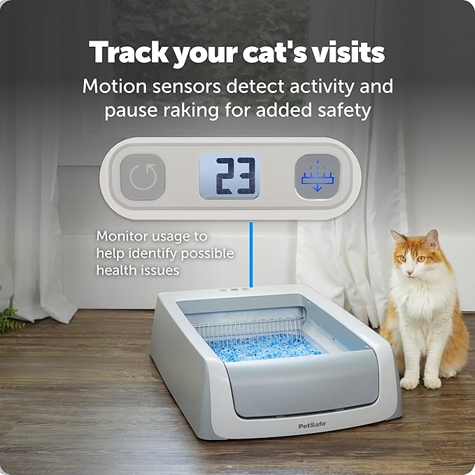 PetSafe ScoopFree Crystal Pro Legacy Self-Cleaning Automatic Litter Box - Uncovered Motion-Sensing Cat Box with Integrated Health Counter - Includes 1 Disposable Crystal Litter Tray