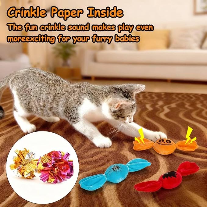 Retro Shaw 3PCS Candy Catnip Kicker Toys for Indoor Cats, Crinkle Cat Toys with Catnip, Interactive Plush Kitty Treat Toy for Bored Cats, Kitten Teething Toys