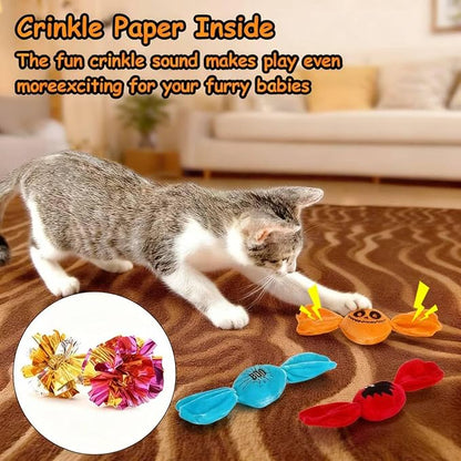 Retro Shaw 3PCS Candy Catnip Kicker Toys for Indoor Cats, Crinkle Cat Toys with Catnip, Interactive Plush Kitty Treat Toy for Bored Cats, Kitten Teething Toys