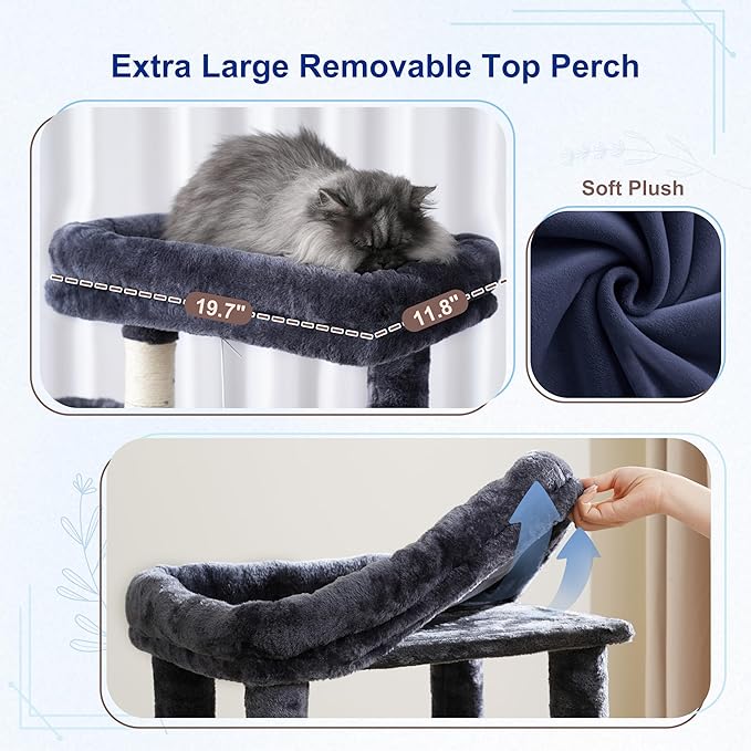 Cat Tree, Cat Tower for Large Cats with 2 Big Platforms, 2 Baskets, condo and Toys, 63" Cat Scratching Posts for Indoor Cats, Smoky Gray GCT020G