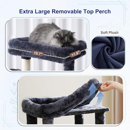 Cat Tree, Cat Tower for Large Cats with 2 Big Platforms, 2 Baskets, condo and Toys, 63" Cat Scratching Posts for Indoor Cats, Smoky Gray GCT020G
