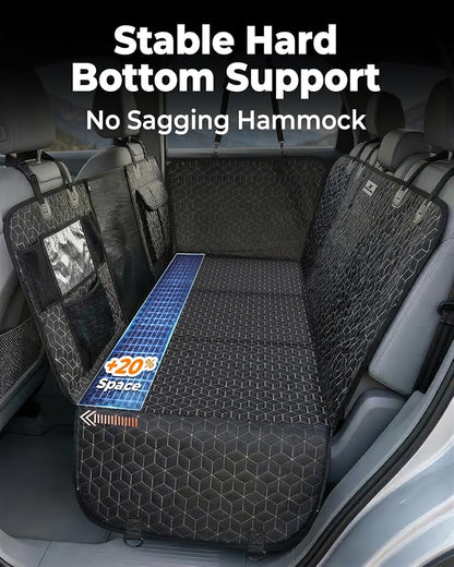 INDCAN Back Seat Extender for Dogs, Hard Bottom Dog Car Seat Cover for Back Seat, Waterproof Dog Hammock for Back Seat, Dog Back Seat Cover with Mesh Window, Side Flaps Door Protectors, SUV Truck