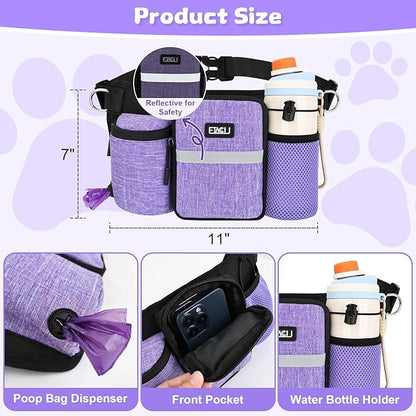ETACCU Heavy Duty Hands Free Dog Leash with Zipper Pouch for Two Dogs, Waist Belt for Large Medium Dogs for Running, Walking, Jogging and Hiking, Dual Padded Handles and Durable Bungee (2 Dog Purple)
