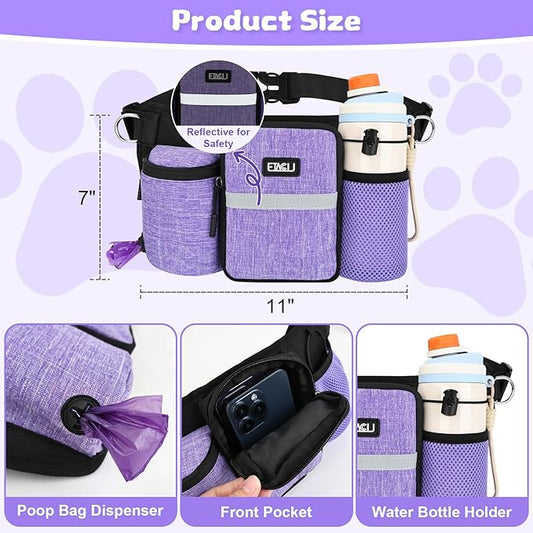 ETACCU Heavy Duty Hands Free Dog Leash with Zipper Pouch for Two Dogs, Waist Belt for Large Medium Dogs for Running, Walking, Jogging and Hiking, Dual Padded Handles and Durable Bungee (2 Dog Purple)
