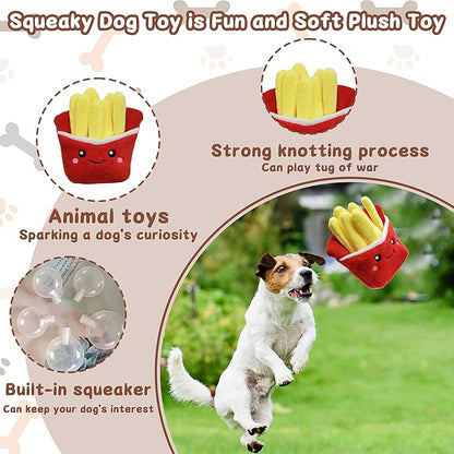 Squeaky Dog Toys to Keep Them Busy Squeaky Dog Toys with Soft Fabric, for Small, Medium, and Large Dogs for Daily Interaction, Companion Training 1Pcs (Fries)
