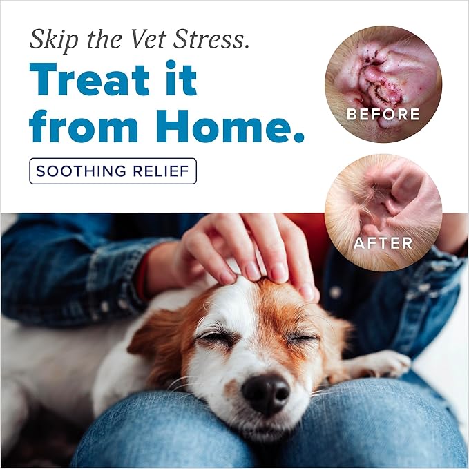 TropiClean HomeVet Medicated Dog Ear Drops, Vet Recommended Daily Dog Ear Cleaner, Fungal & Yeast Treatment, USA Made, 2 oz