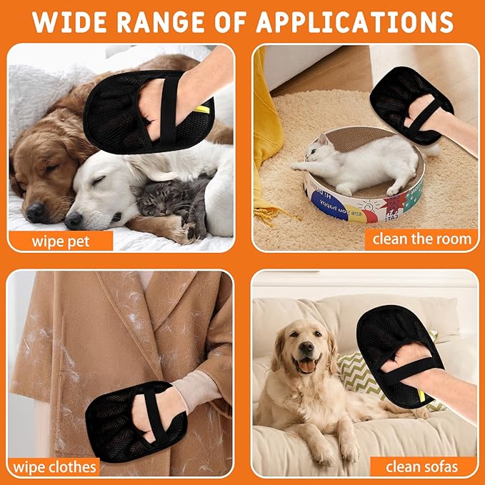 Electrostatic Pet Hair Removal Glove for Cats & Dogs | Reusable & Quick-Clean Design | Effortlessly Removes Hair from Couch, Carpet, Car Seats & Clothing (2 PCs)