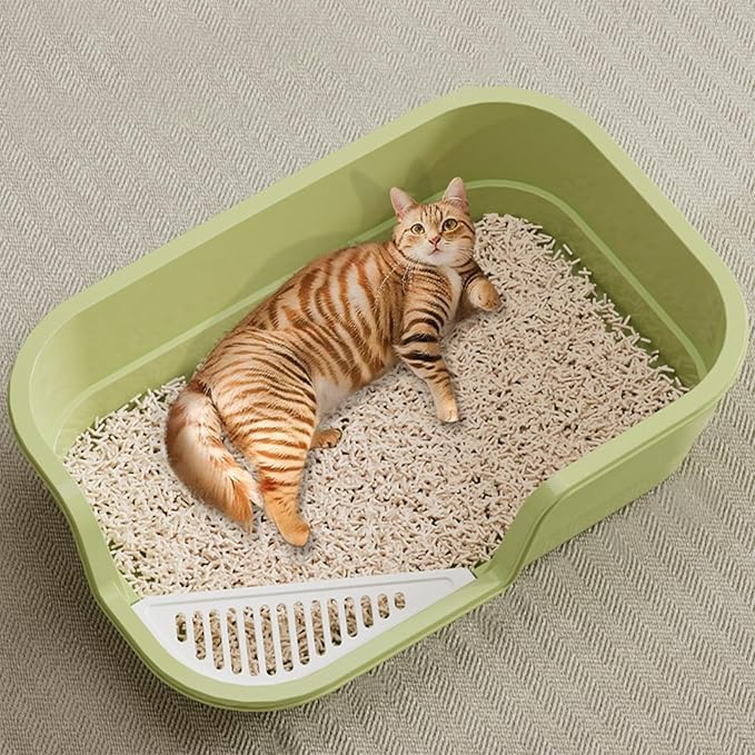 Extra Large Cat Litter Box with High Sides,Cats Boxes for Indoor Cats,Cat Litter Pan for Kitty,Litter Box with Low Entry,Easy to Clean,Anti-Splashing,23.6" x15.7" x5.9" (Grey)