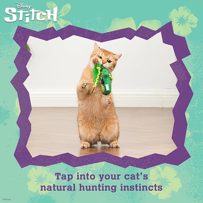 Disney for Pets Lilo and Stitch 2pk Feathered Wand Cat Toys with Catnip, Feather Teaser Set for Cats, Cute Kitty Toy Fans