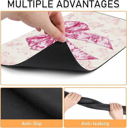 Dog Bowl Mat for Food and Water - Hamdwerk Absorbent Anti Slip Cat Feeding Mats for Floors, Quick Dry Pet Dog Feeding Matts, Diatomite Pet Dish Placemat Supplies, Coquettee Bow Style, 16 * 24in