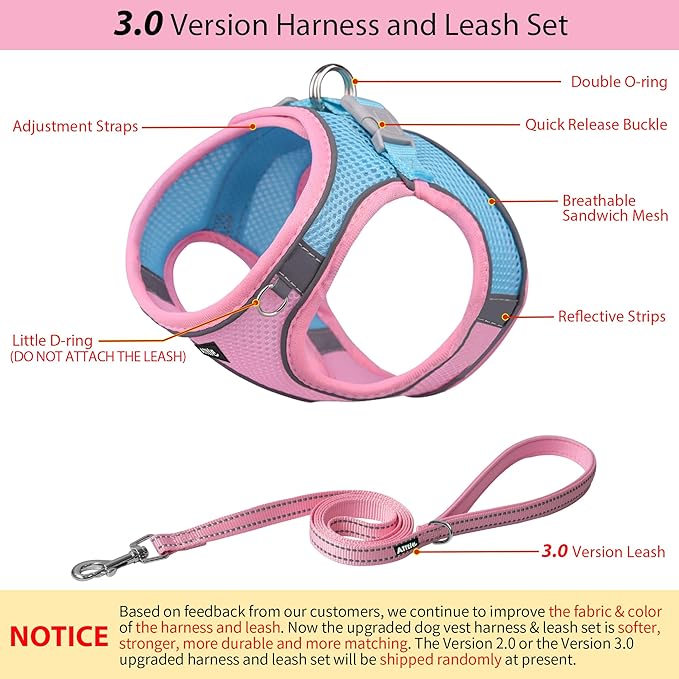 AIITLE Easy Walk Dog Harness and Leash Set - Pet Supply No Pull, Step in Adjustable Dog Harness with Padded Vest, Dog Harness No Choke Over, Easy to Put on Medium Dogs Pink L