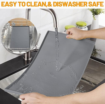 Hubulk Dog Feeding Mat,100% Waterproof Food Grade Silicone Pet Food and Water Bowl Placemat,Dishwasher, High Raised Edge to Prevent Spills,Nonslip Tray to Stop Messes on Floor (24"x16"x0.5", Grey)