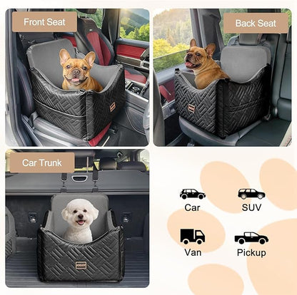 JOEJOY Dog Car Seats for Small Medium Dogs Under 35lbs, Waterproof PU Leather Dog Booster Seat with Detachable Cover, Thickened Memory Foam Pet Car Seat with Safety Belt and Storage Pockets