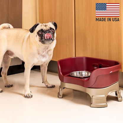 Neater Feeder Deluxe Mess-Proof Elevated Dog Bowls for Small Dogs (Up to 19 lbs), 2 Height Adjustable (6” & 7.5”) No-Spill Raised Dog Bowl Stand, Stainless Steel Food Bowl Set, Made in USA, Cranberry