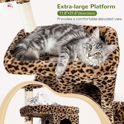 Globlazer Heavy Duty Cat Trees for Large Cats, Sturdy 72in Maine Coon Cat Tree for Large Cat 20 lbs+ Heavy Duty Cat Tower for Adult Biggest Cats with 6 Scratching Posts, Hammock, S72, Leopard Print
