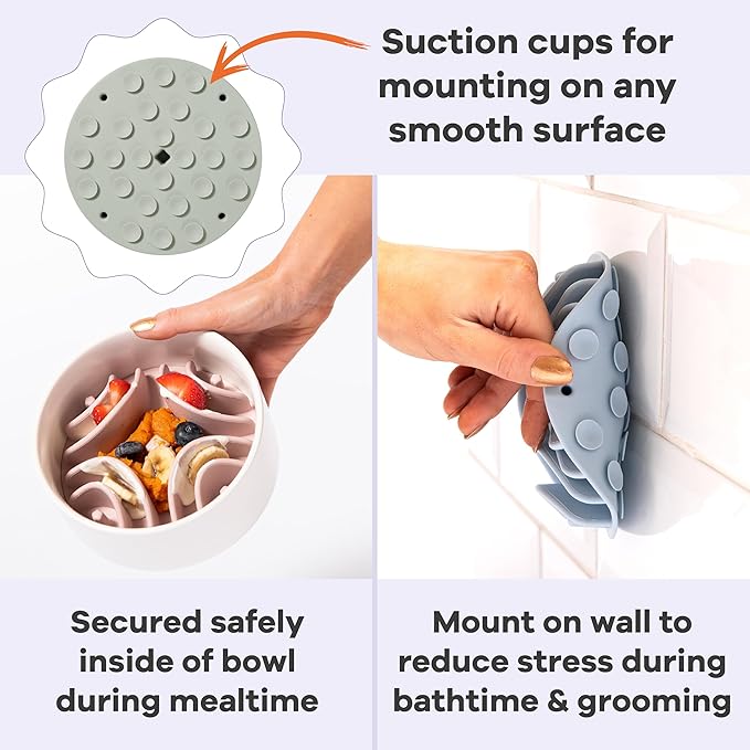 Awoo Great Vibes - Silicone Slow Feeder for Dog Bowls Over 5.5 Inches - Non-Slip, Wet and Dry Food-Compatible Pet Dish with Suction Cups - Extends Mealtime for Fast Eaters - Dishwasher Safe (Sage)