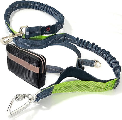 Hands-Free Dog Leash with Locking Carabiner & Waterproof Pouch – Adjustable Waist Belt for Running, Walking & Hiking with Reflective Design