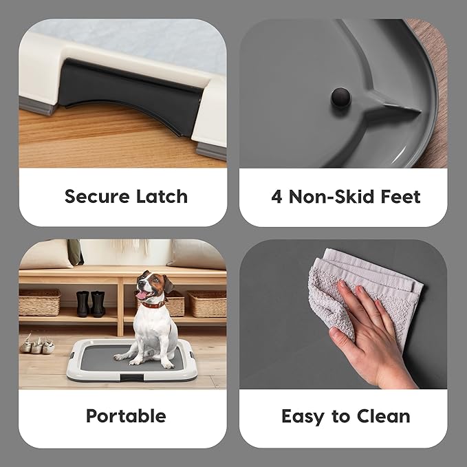IRIS USA Pee Pad Holder - For Regular Sized Dog and Puppy Pee Pads, Secured Latches, Non-Skid Feet, High Polish Finish for Easy Cleaning, Leak Protection, Fits 22"x22" Pad or Larger, Square, Dark Gray