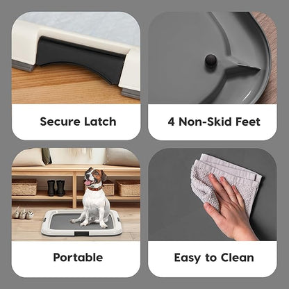 IRIS USA Pee Pad Holder - For Regular Sized Dog and Puppy Pee Pads, Secured Latches, Non-Skid Feet, High Polish Finish for Easy Cleaning, Leak Protection, Fits 22"x22" Pad or Larger, Square, Dark Gray