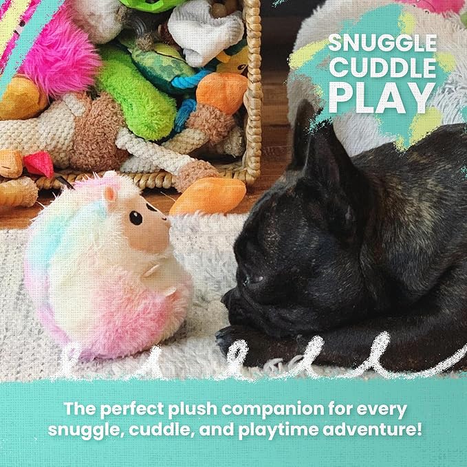Snugarooz Dab The Unicorn with Repair Patch – Trendy Plush Dog Toy, Embroidered Sunglasses & Rainbow Mane – Non-Toxic & Durable for Endless Play