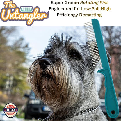 Super-Groom Combs with Smooth Rotating Teeth for Painless Mat Removal (30 Fine-Spaced Teeth, Teal Green)