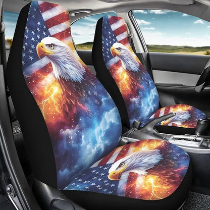 Car Seat Covers Universal Eagle American Flag Vehicle Front Seats Interior Protector Waterproof Anti-Slip Back Fabric Interior Protection Suitable for Cars, SUV and Trucks
