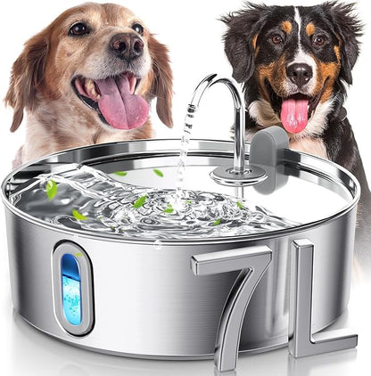 Dog Water Fountain for Large Dogs 7L/236oz Stainless Steel Dog Water Bowl Dispenser Automatic Cat Water Fountain with Deeper Drinking Area, Multi-Filtration Pet Fountain with Ultra-Quiet Pump