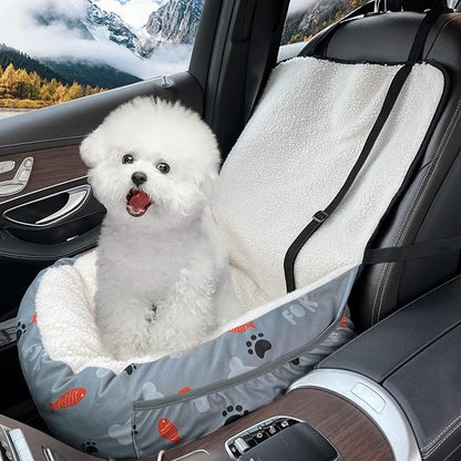 Dog Car Seat for Small Medium Dogs Under 30 lbs, Fully Detachable and Washable Cat Booster Car Seats for Front & Black Seat with Safety Leash Belt (Bone, M)